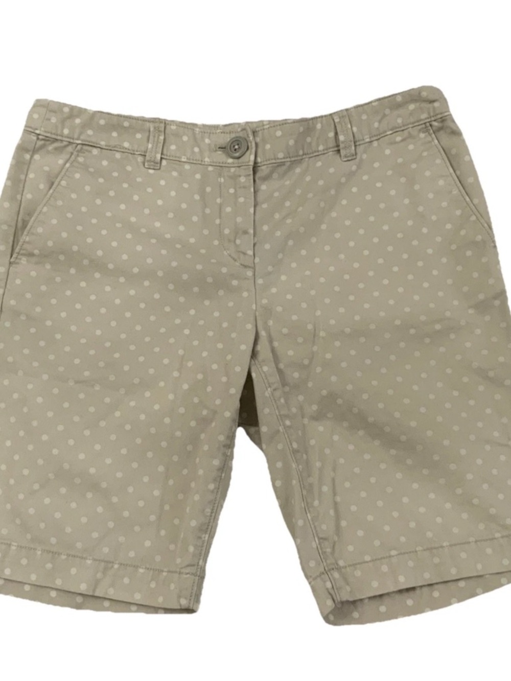 Ann Taylor Loft 4 Petite Bermuda Shorts Tan White Polka Dot 100% Cotton Pockets